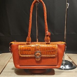 Brighton Elegant Orange Croc-Embossed Shoulder Bag